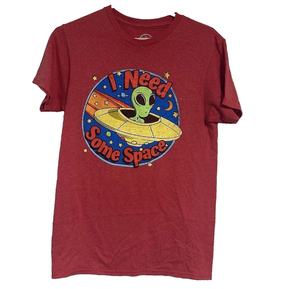 I Need Some Space By DOM Size Small Red T-Shirt Aliens